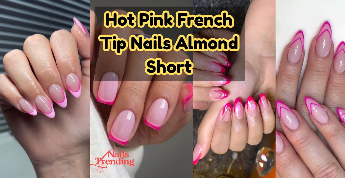 Hot Pink French Tip Nails Almond Short