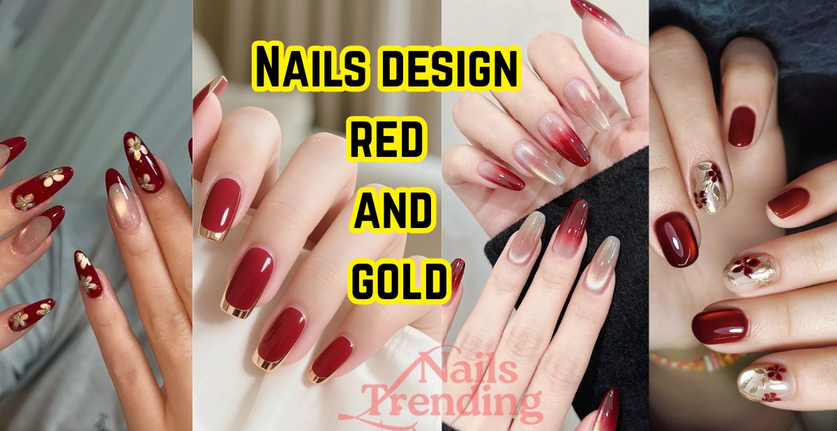 Nails design red and gold